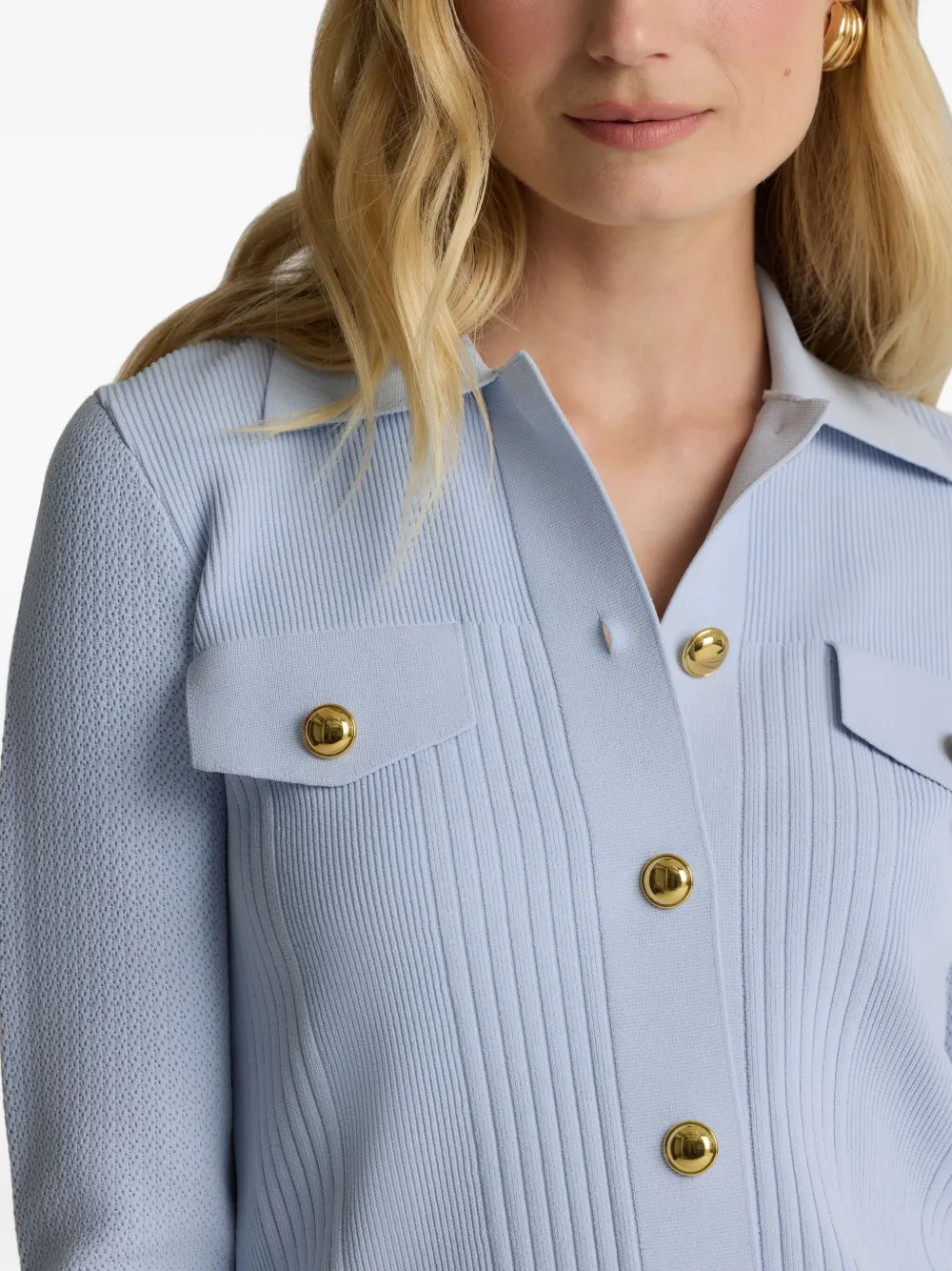 St. John mixed flatback rib knit cardigan Blauw