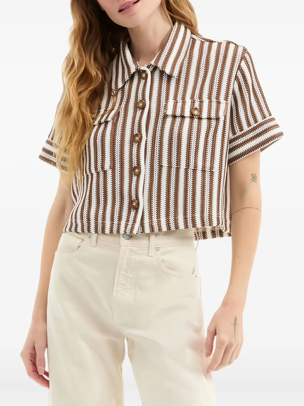 Veronica Beard Striped Buttoned Shirt In Multi
