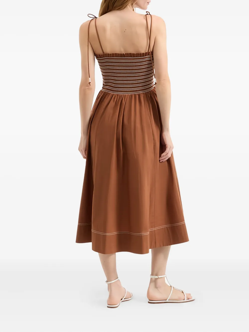 Veronica Beard Kaela Smocked Tie Strap Midi Dress In Multi