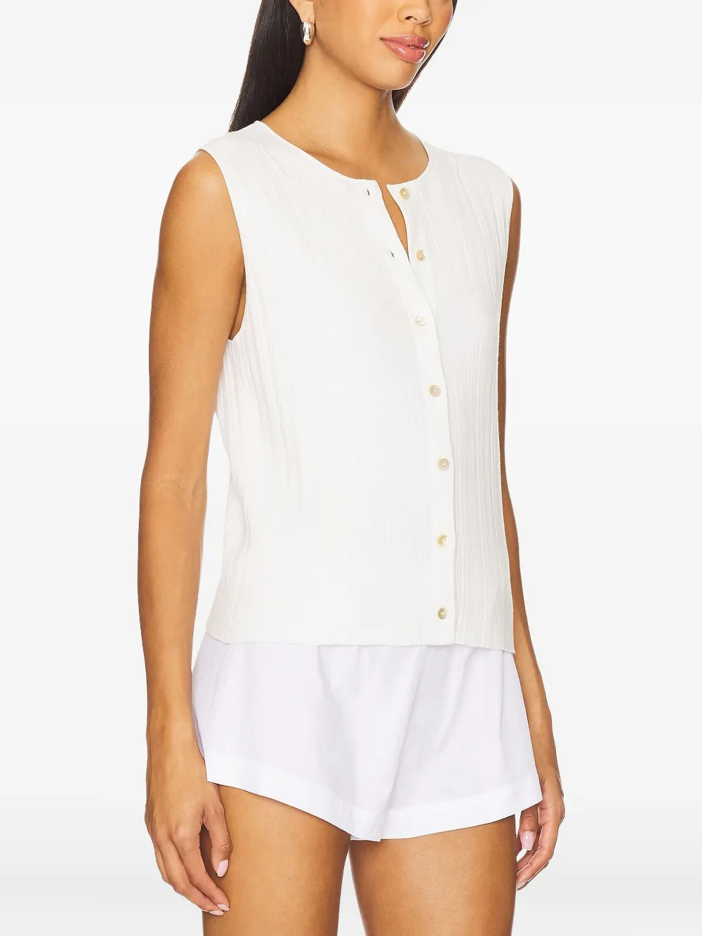 Vince Ribgebreide tanktop met knopen Wit