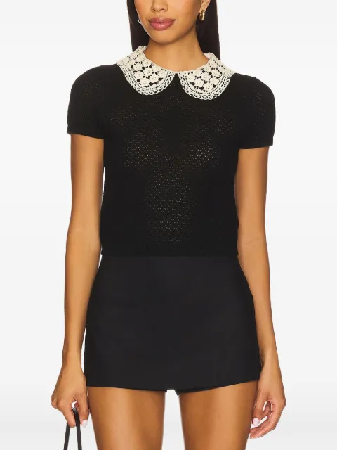 alice + olivia crochet-collar short-sleeve top