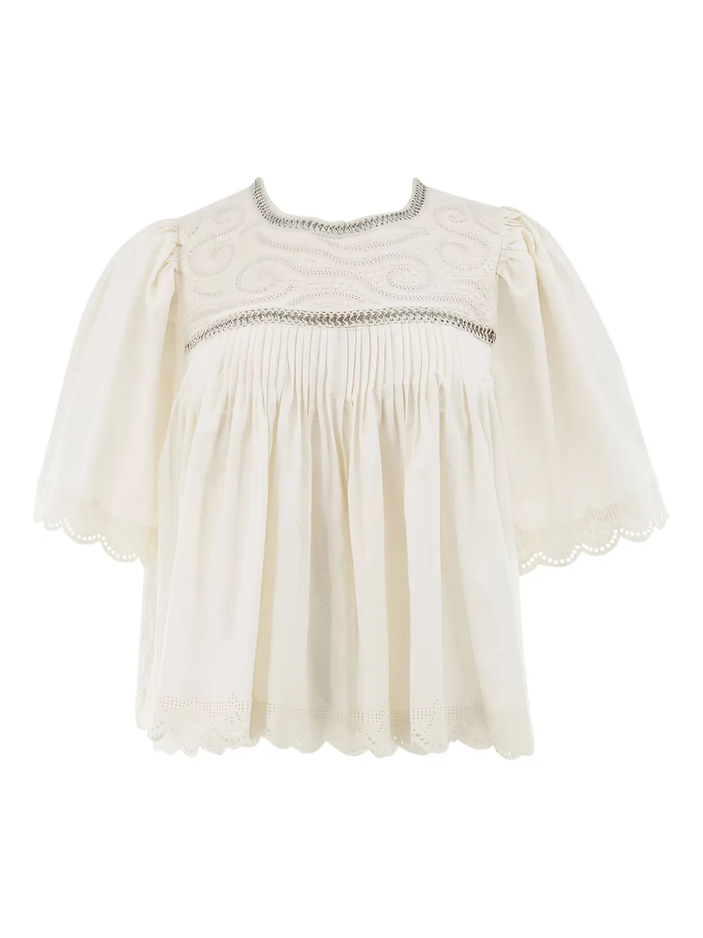 Sea Larissa Embroidered Pleated Blouse In Neutral