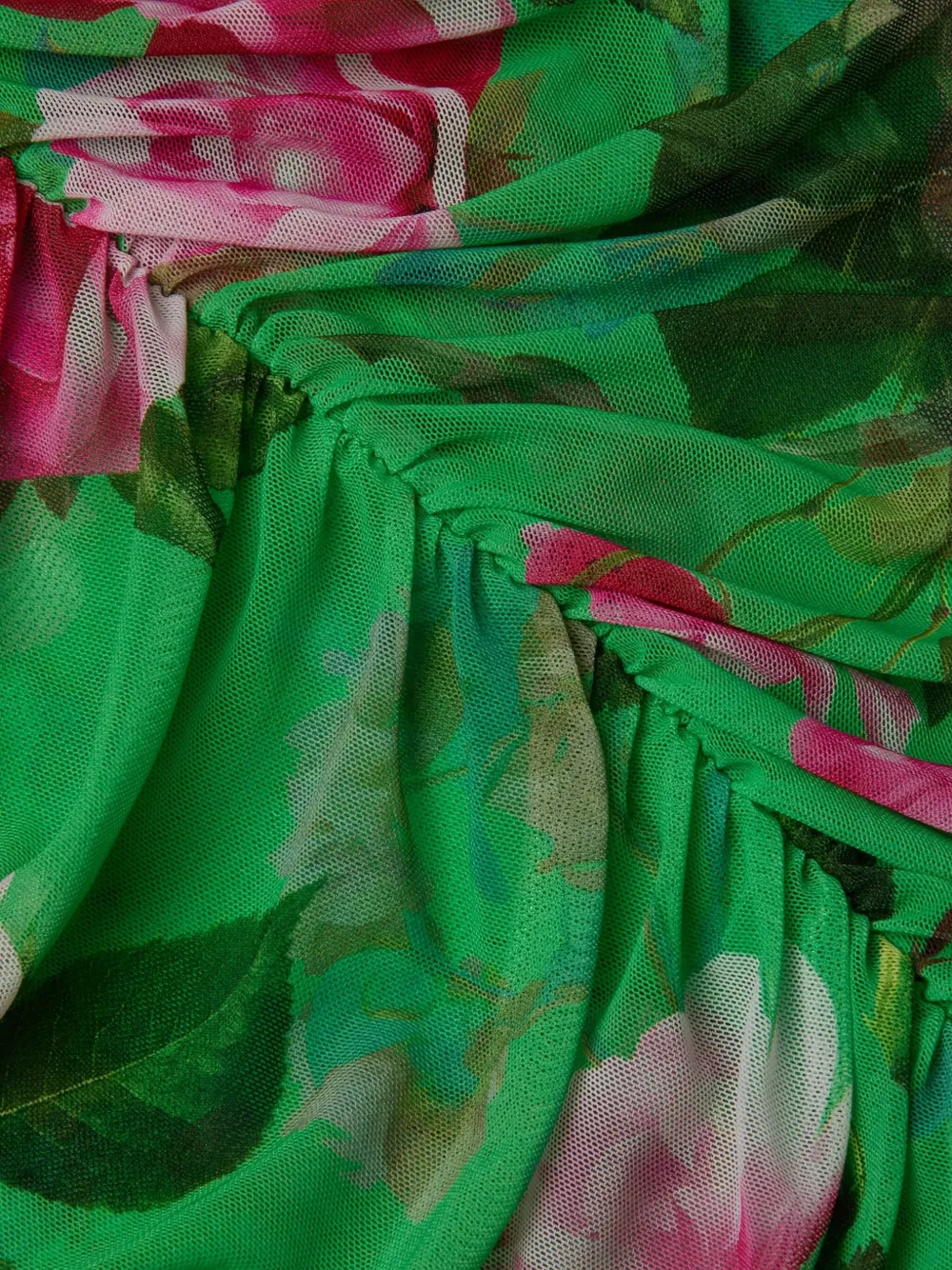 L Agence Caprice Rose-print Ruched Midi Dress In Green