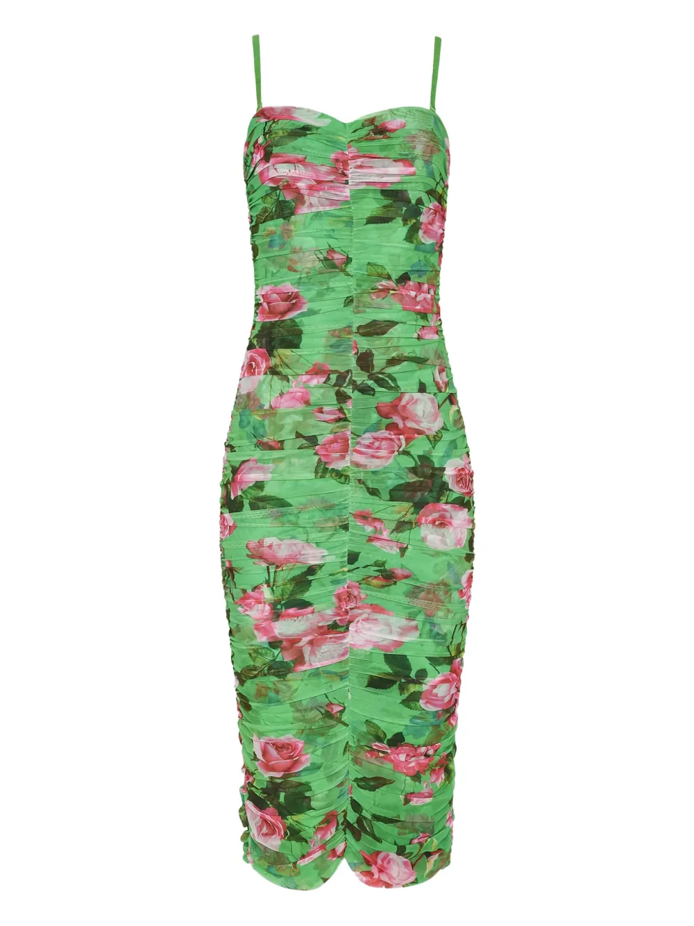 L'Agence Caprice rose-print ruched midi dress | Green | Image 1