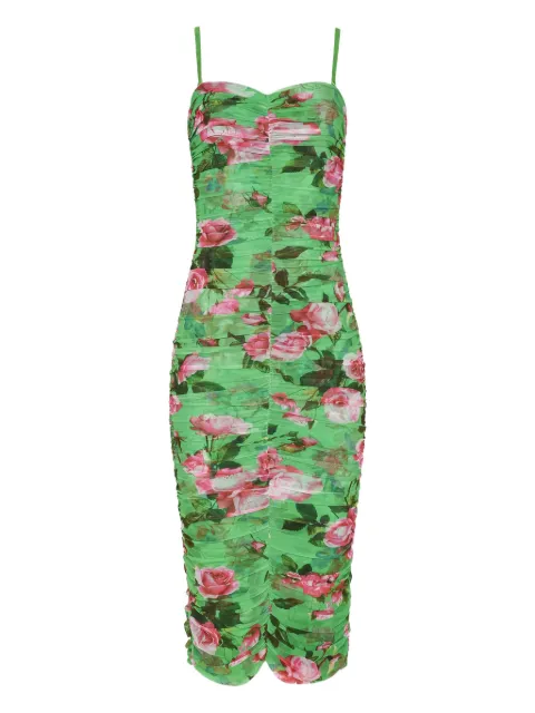 L'Agence Caprice rose-print ruched midi dress
