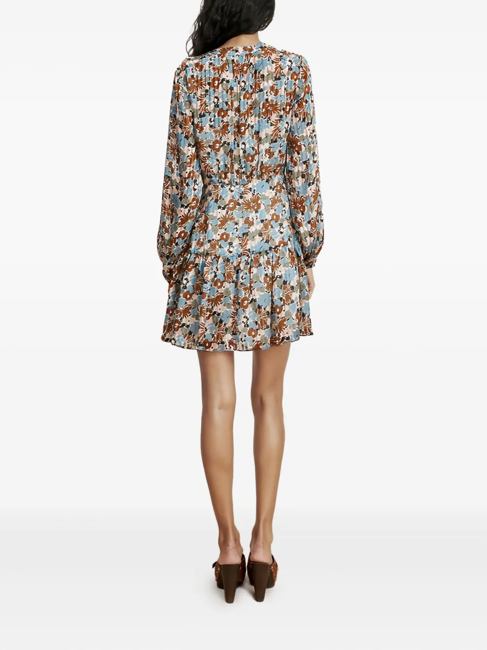 Veronica Beard Nyjah Floral Pintuck Long Sleeve Silk Minidress In Multi