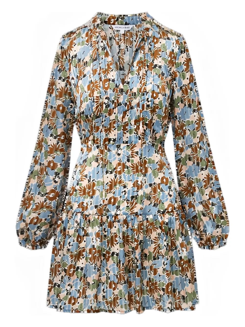 Veronica Beard Nyjah Floral Pintuck Long Sleeve Silk Minidress In Multi