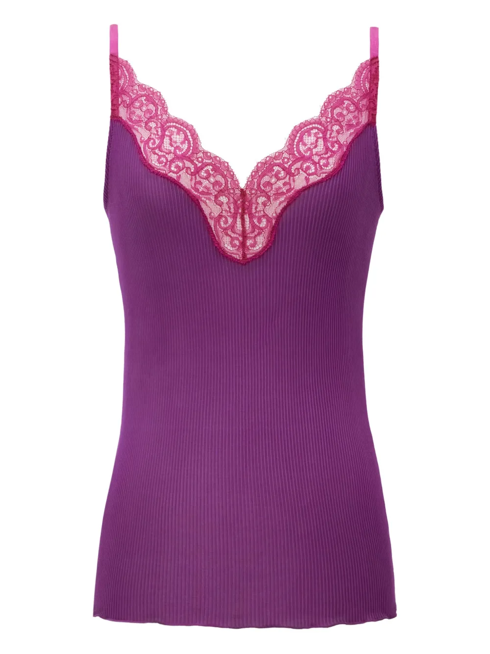 Saint Laurent lace-trimmed ribbed top 5156 FUCHSIA