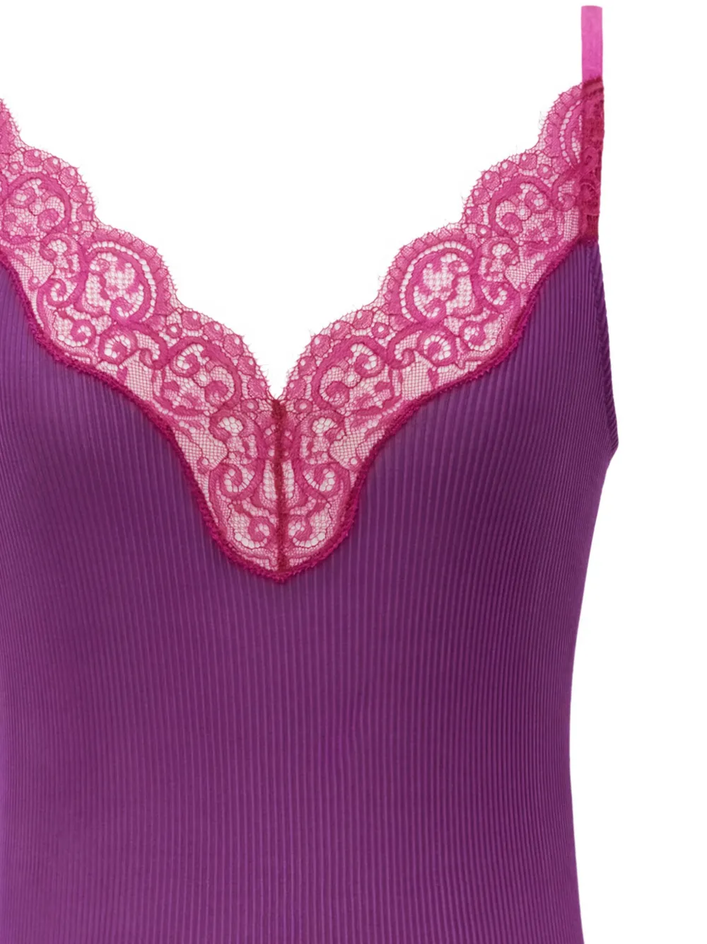 Saint Laurent Geribbelde top met kanten afwerking 5156 FUCHSIA