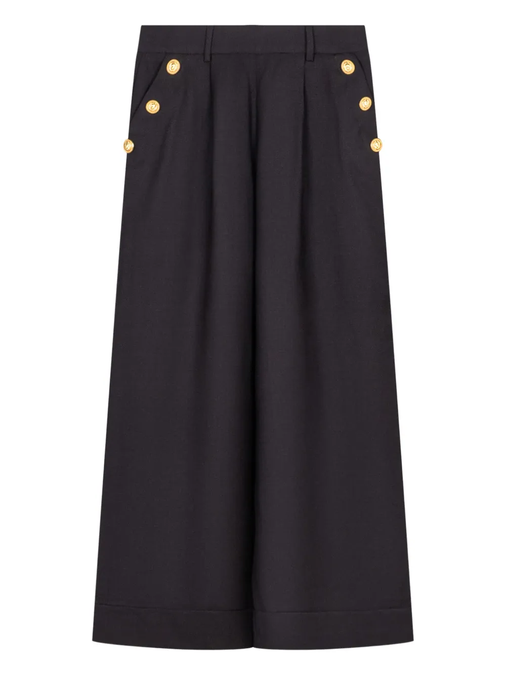 Balmain Kids Geplooide broek met gouden knoop Zwart