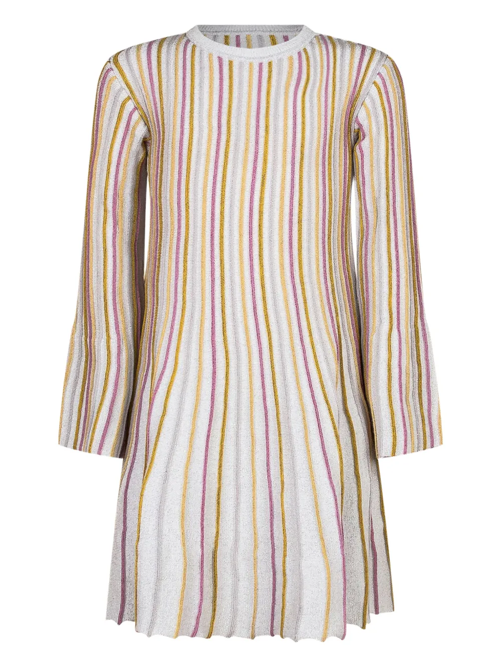 Stella McCartney Kids Gestreepte gebreide flared mini-jurk Beige