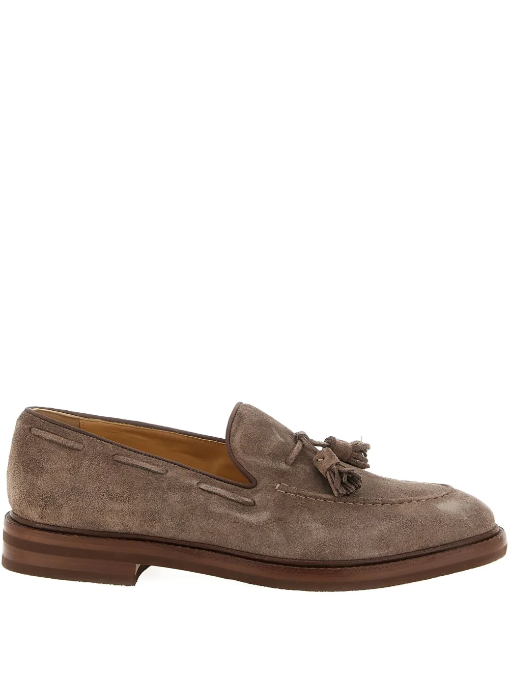 Brunello Cucinelli Tassel Detail Suede Loafers With Stacked Heel