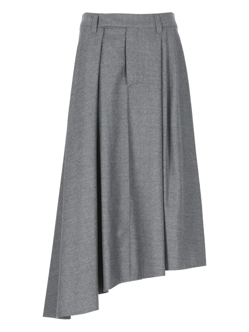 Brunello Cucinelli Wool Skirt With Asymmetrical Hem And Pleated Design In Gray