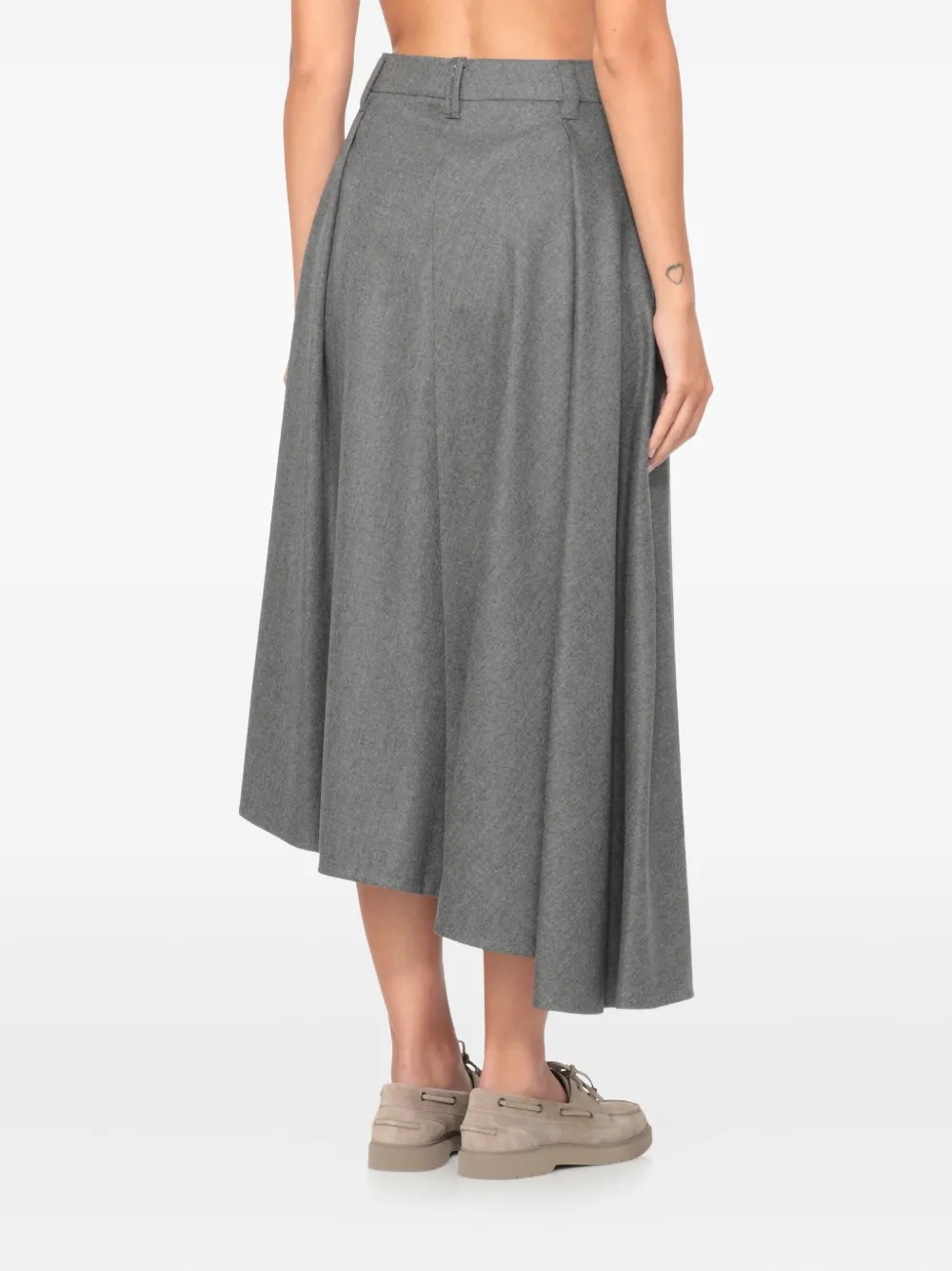 Brunello Cucinelli Wool Skirt With Asymmetrical Hem And Pleated Design In Gray