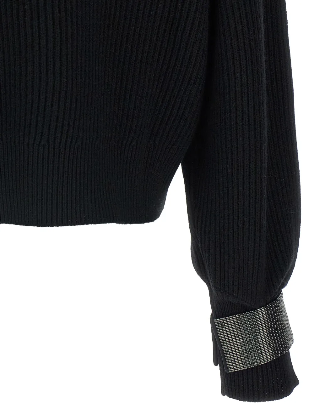 Brunello Cucinelli ribbed Monili-cuff sweater Zwart