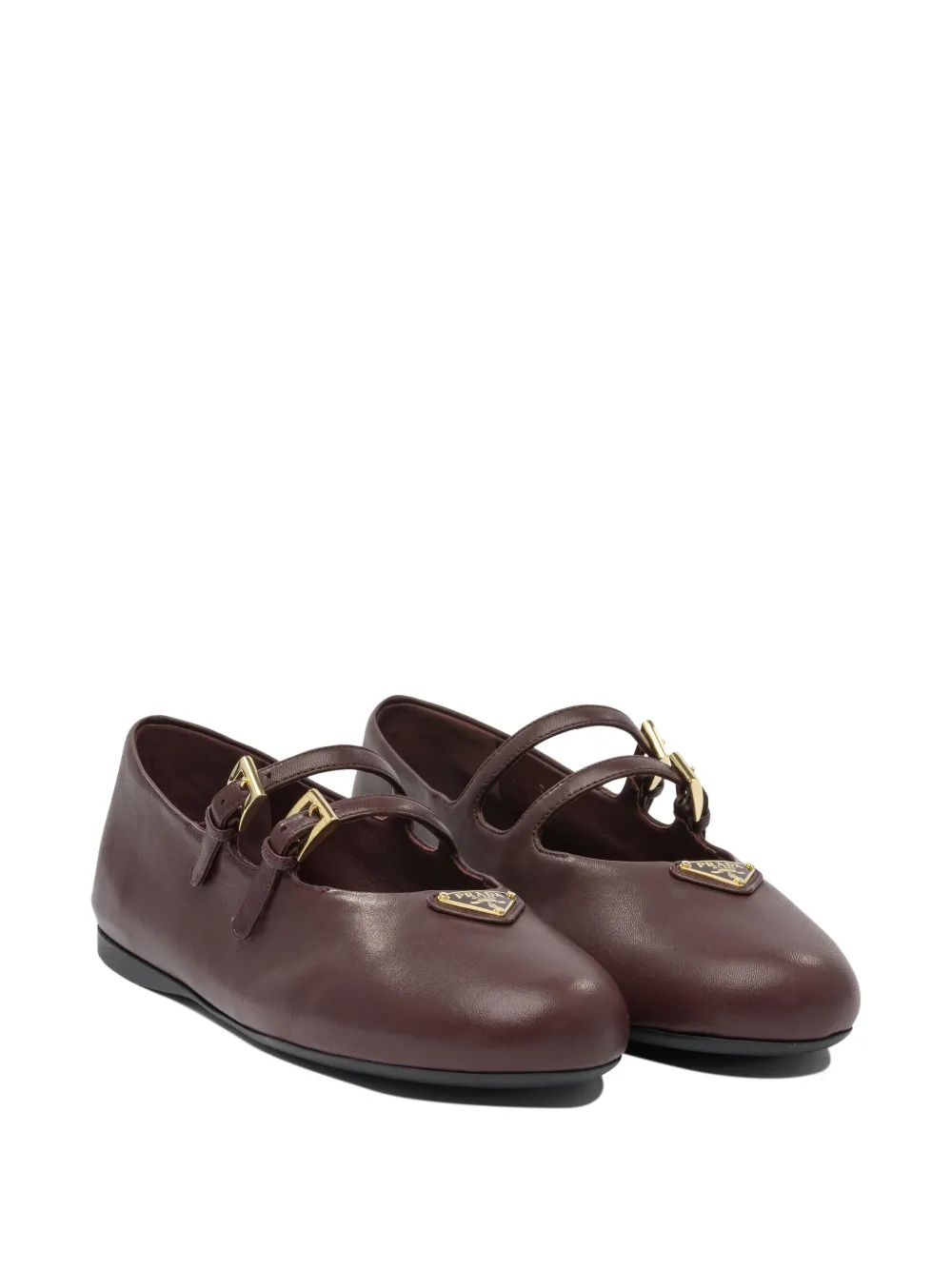 Prada double-buckle leather ballet flats - Bruin