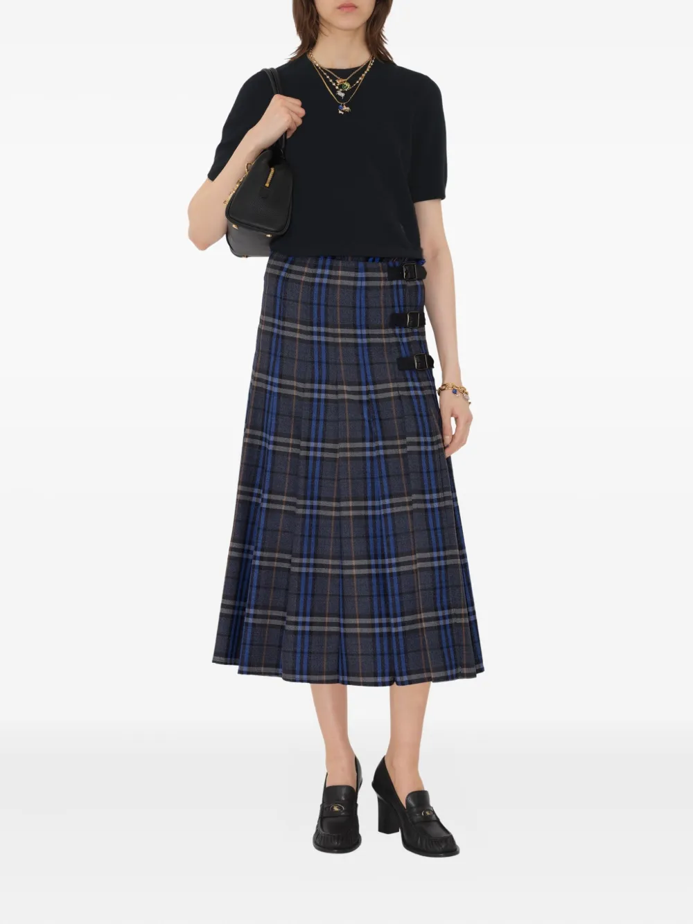 Burberry Geruite wollen midi-kilt Grijs