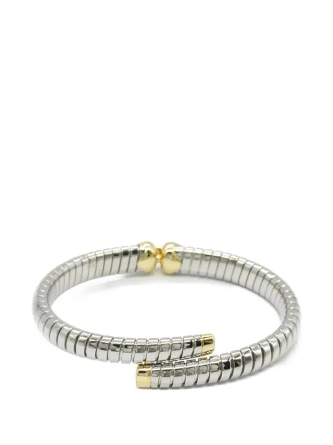 Bvlgari Pre-Owned 2010-2025 Stainless Steel and 18K Yellow Gold Tubogas Hearts Open Flex Bangle bracelet