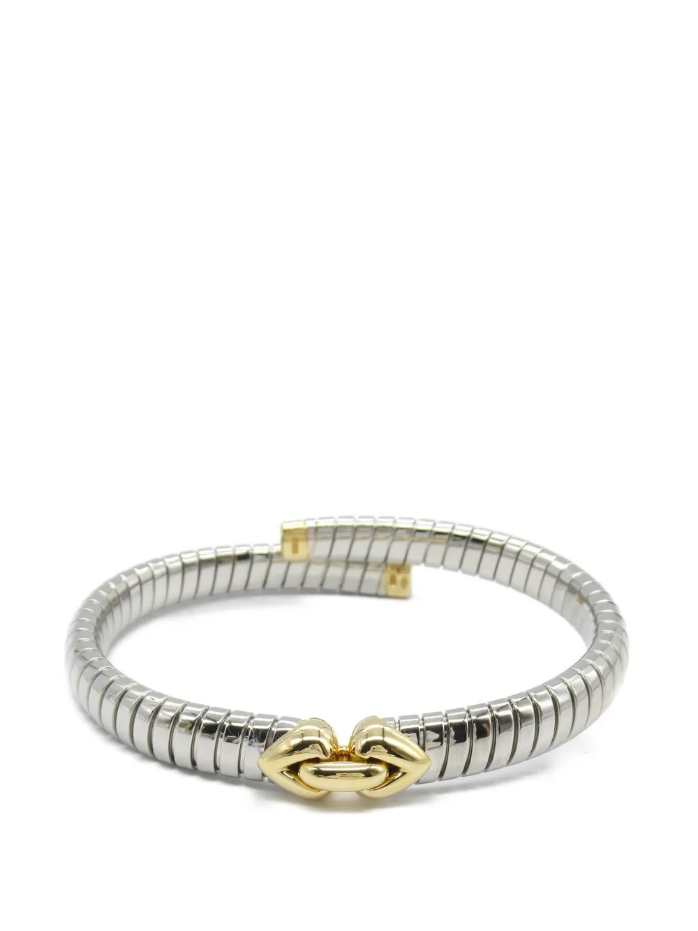 Bvlgari Pre-Owned 2010-2025 Stainless Steel and 18K Yellow Gold Tubogas Hearts Open Flex Bangle bracelet | Image 2