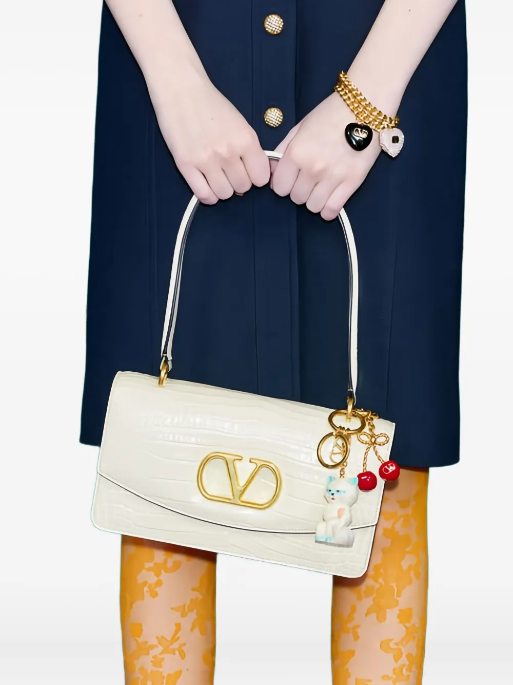 Valentino Portachiavi Le Chat De La Maison Multicolor In Metallo E Nylon Donna In Gold