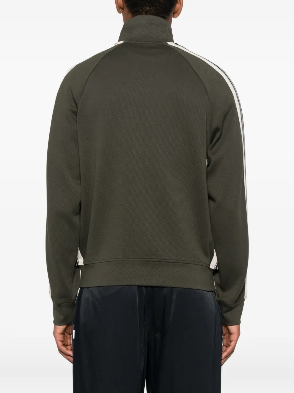 Emporio Armani stripe-detail zip-up sweater Groen