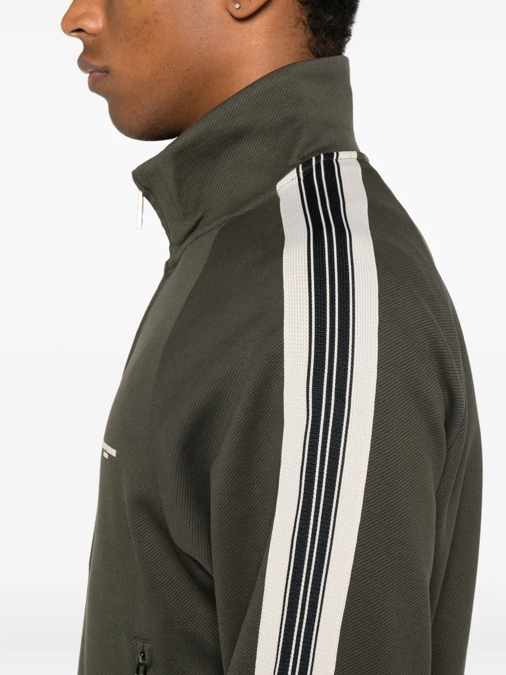 Emporio Armani stripe-detail zip-up sweater Groen