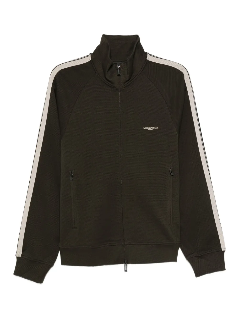 Emporio Armani stripe-detail zip-up sweater Groen