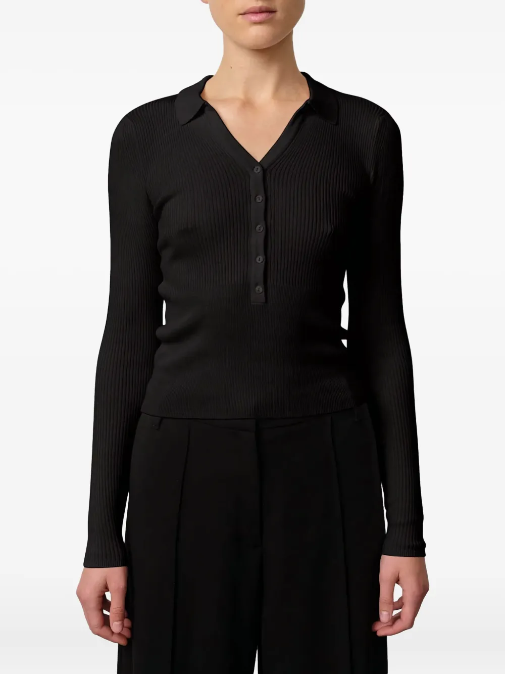 HERSKIND Finn geribbelde blouse met polokraag - Zwart