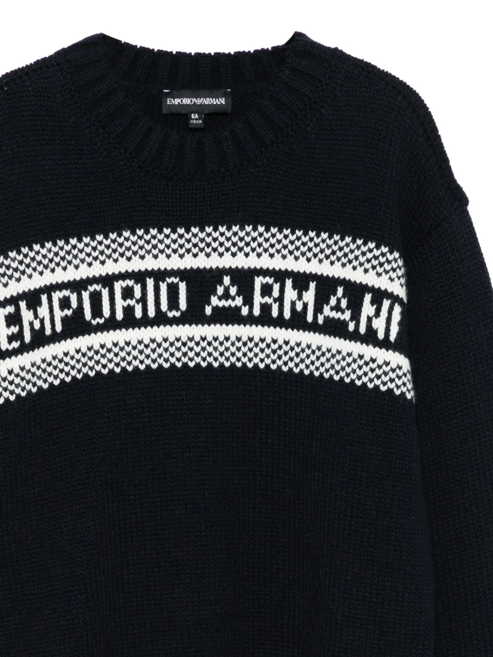 Emporio Armani Kids logo-intarsia wool sweater Blauw