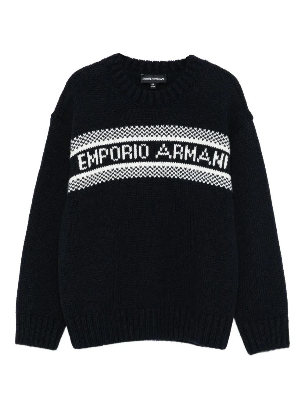 Emporio Ar i Kids logo-intarsia wool sweater Blauw