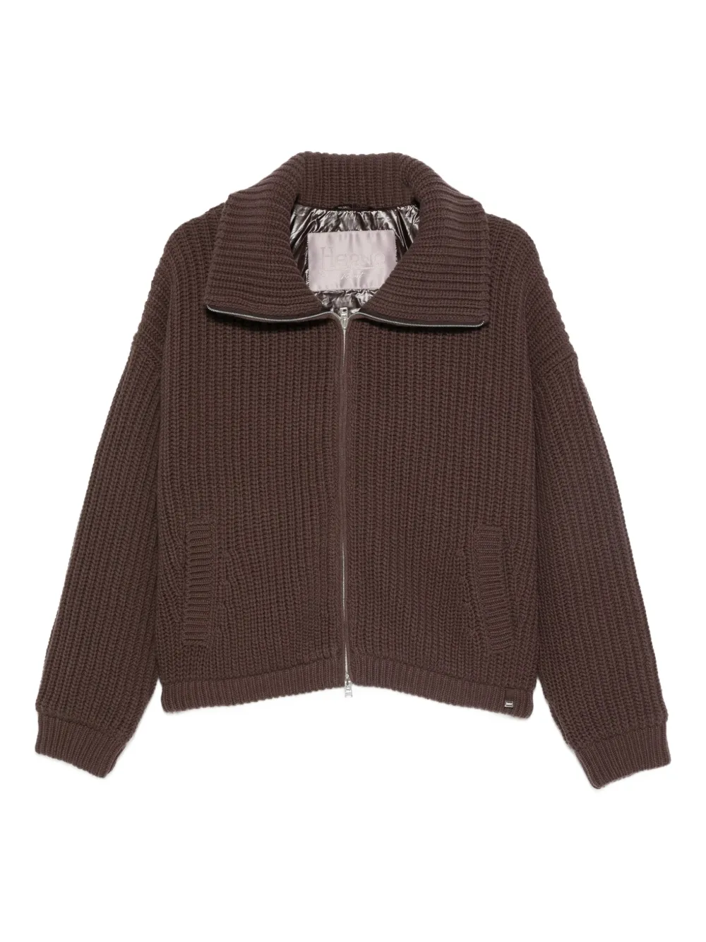 ribbed zip-up cardigan