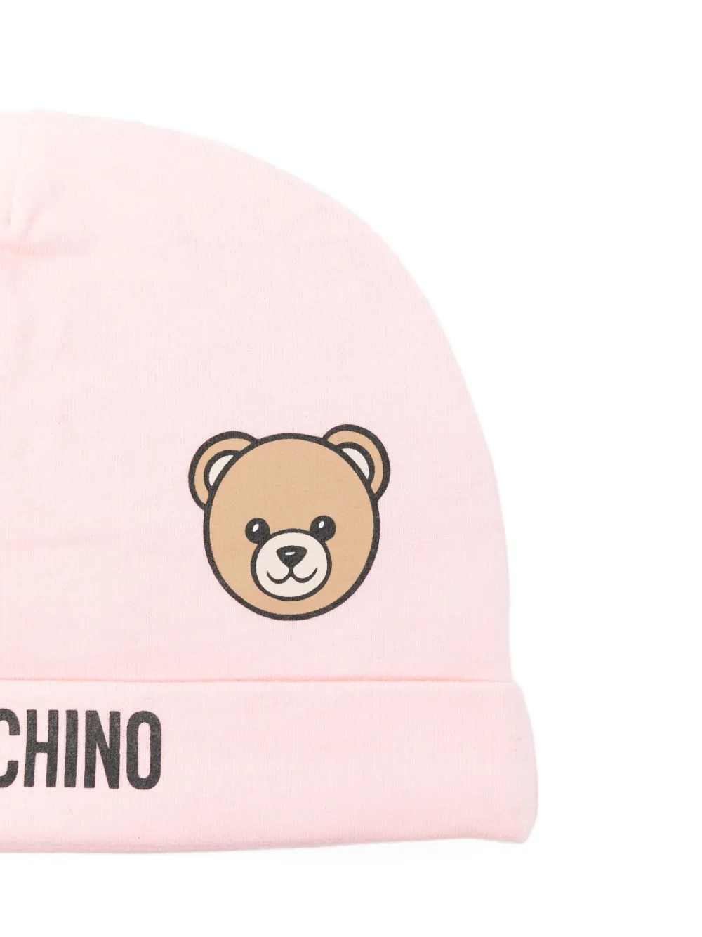 Moschino Kids Katoenen muts met teddybeer logo Roze