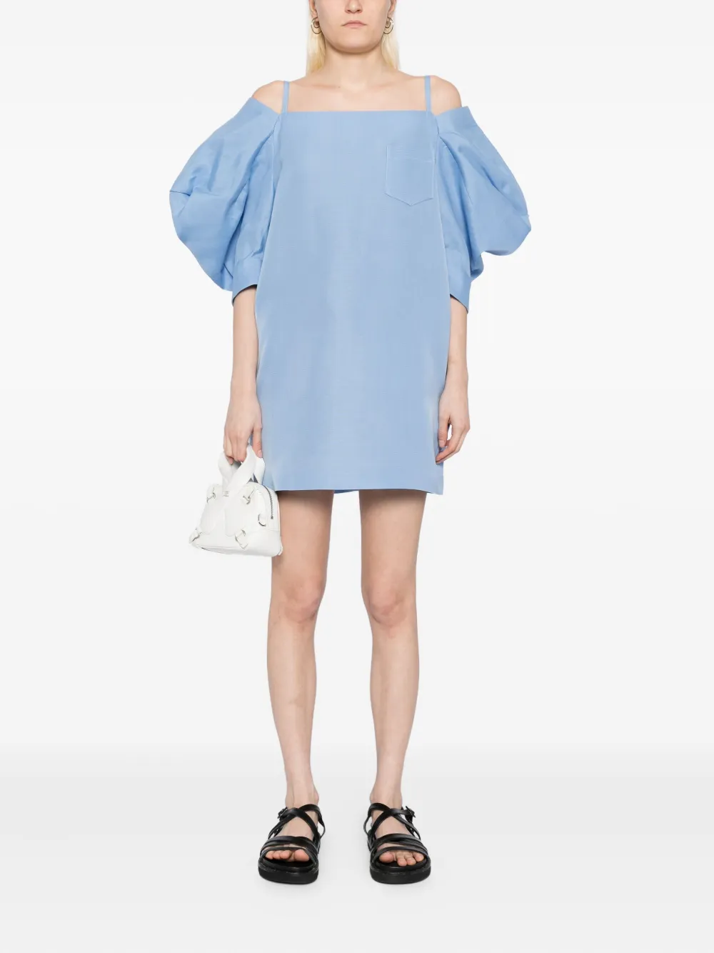 sacai double-faced puff-sleeves dress Blauw