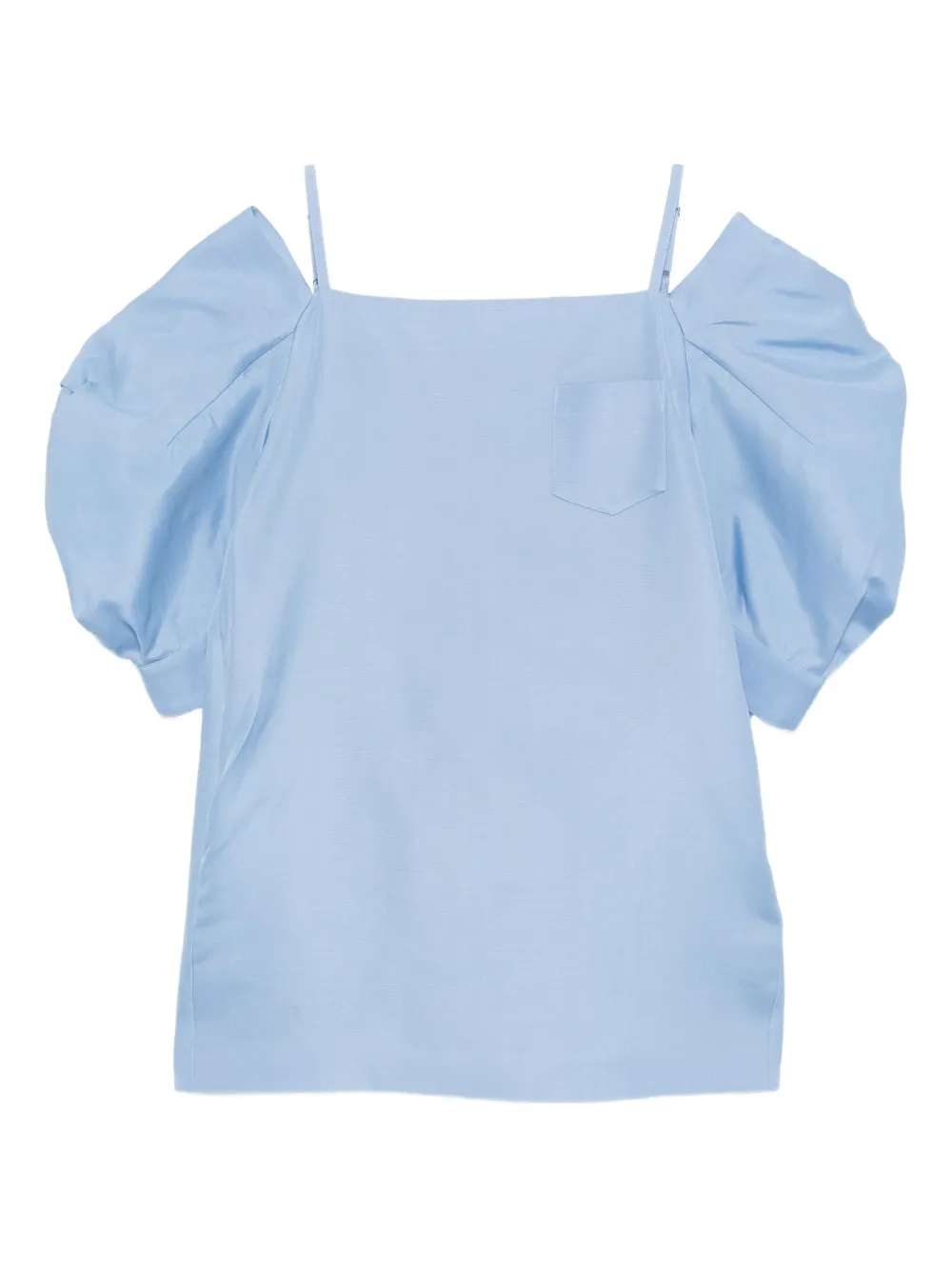 Sacai double-faced puff-sleeves dress Blauw