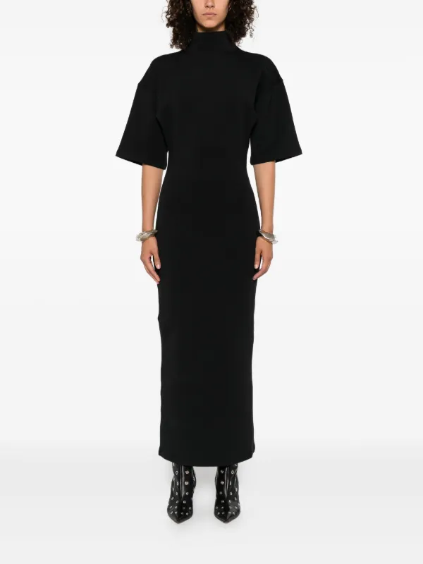 jean paul maxi dress Draped stretch-satin maxi dress - black