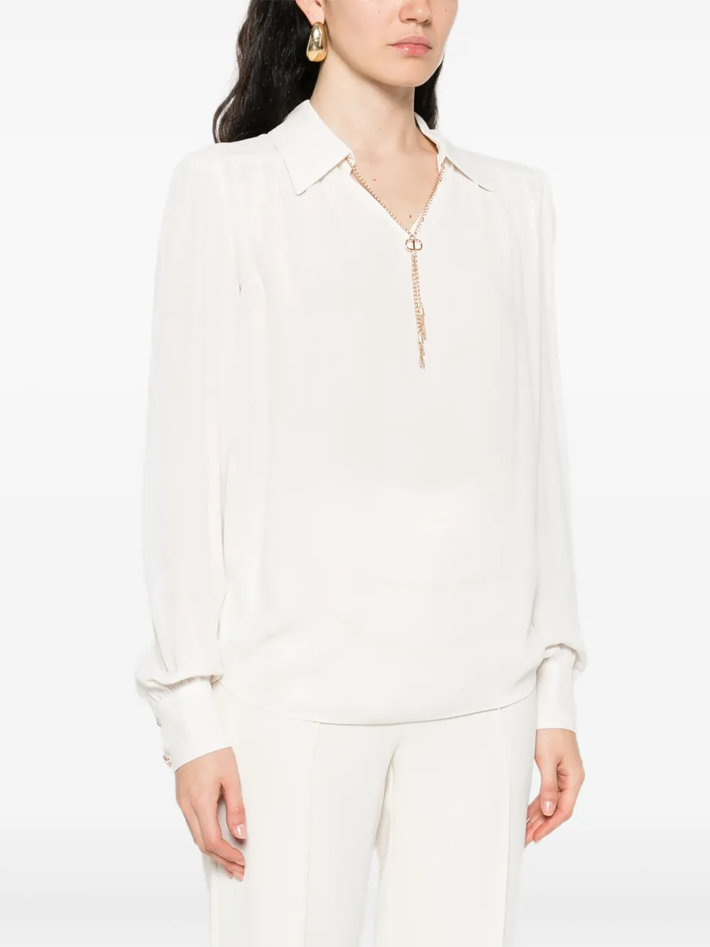 TWINSET chain-embellished polo blouse Wit