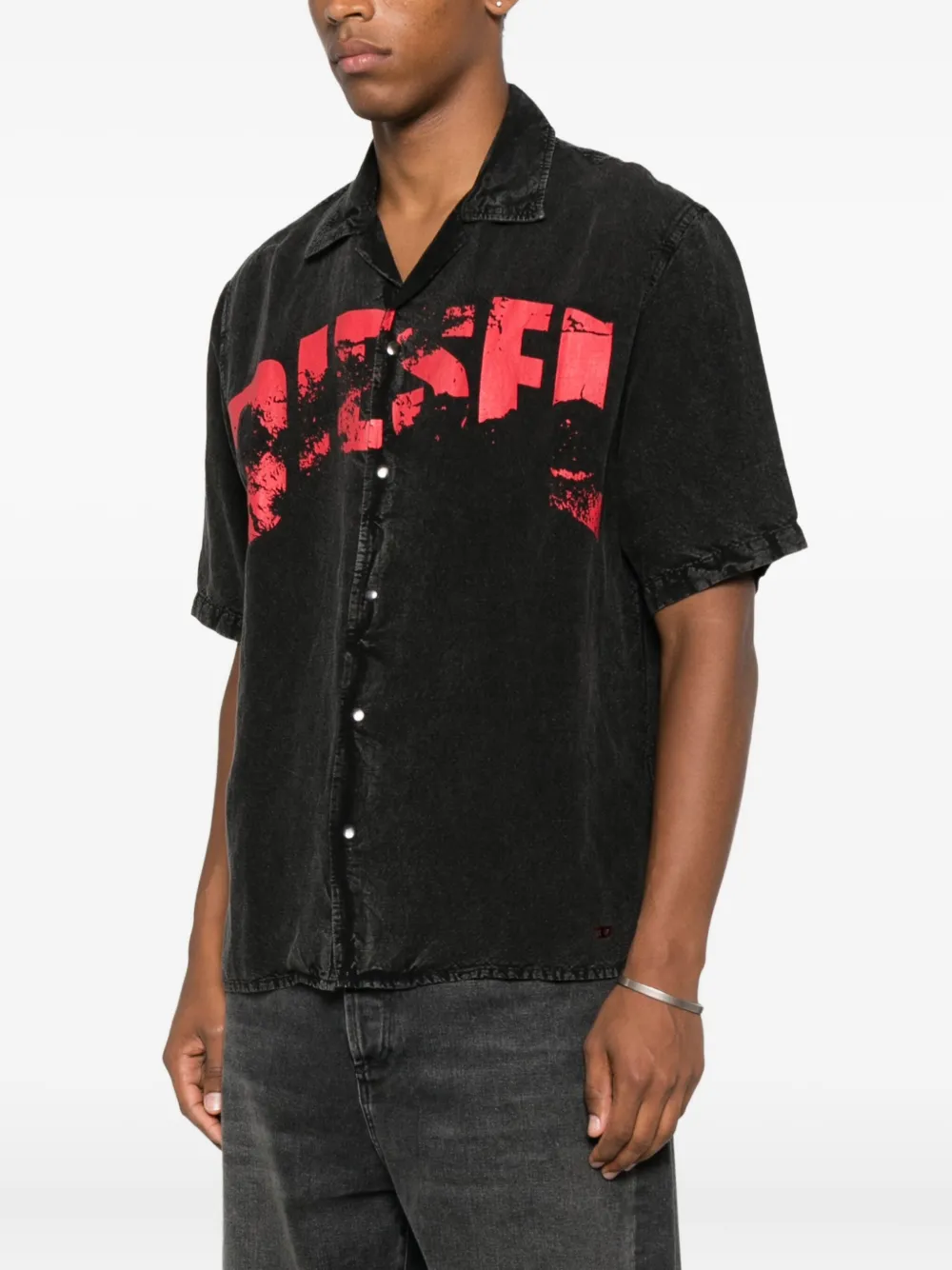 Diesel Charles-D-Pop overhemd met logoprint en korte mouwen Zwart