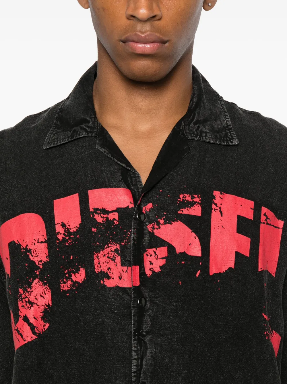 Diesel Charles-D-Pop overhemd met logoprint en korte mouwen Zwart