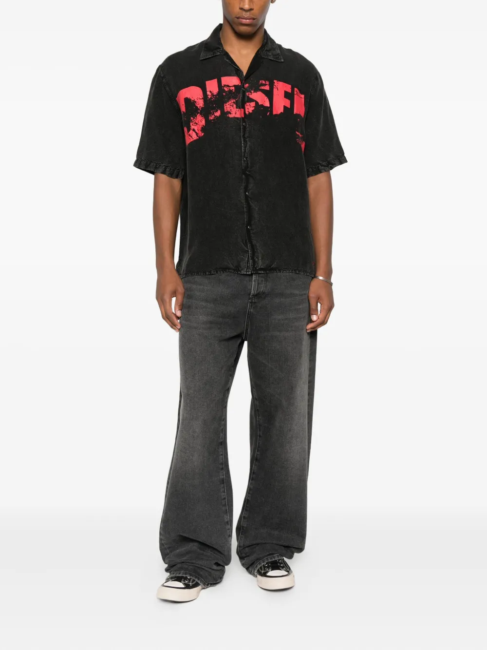 Diesel Charles-D-Pop overhemd met logoprint en korte mouwen Zwart