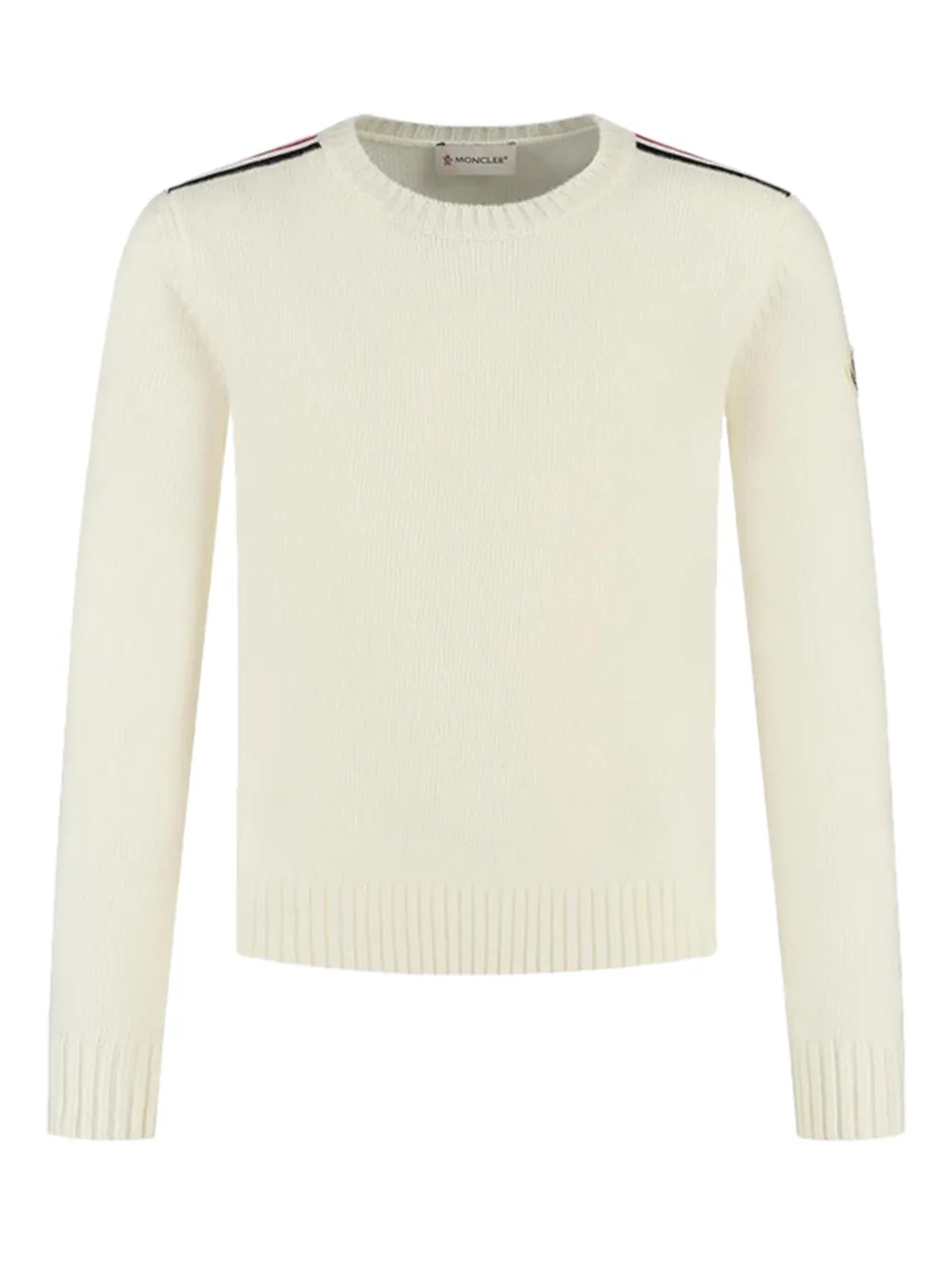 Moncler Enfant stripe-detail crew-neck sweater Beige