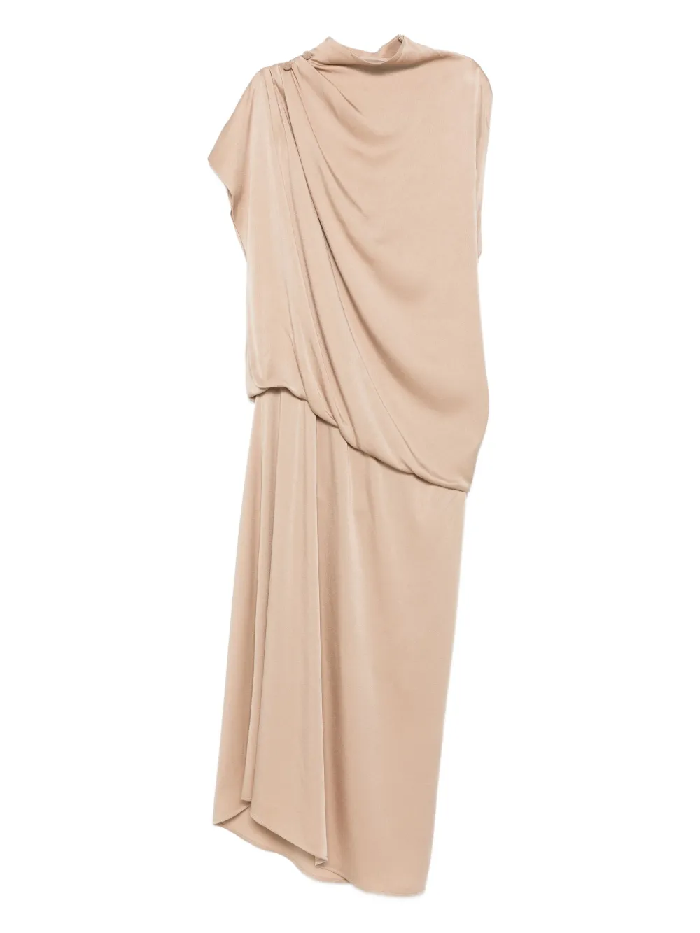 draped high-neck midi dress