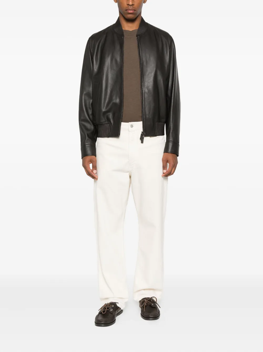 Emporio Armani Leren bomberjack Bruin