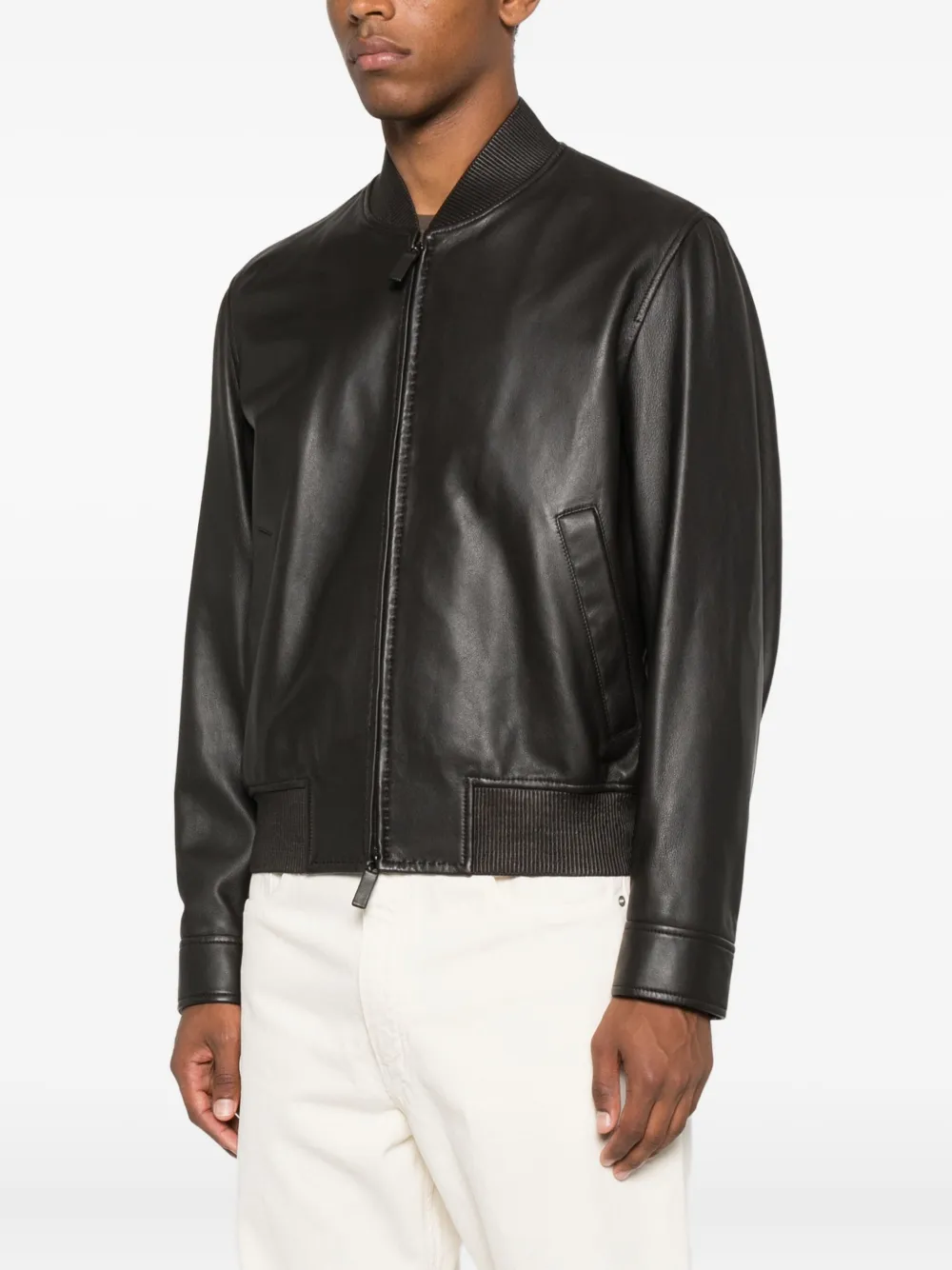 Emporio Armani Leren bomberjack Bruin