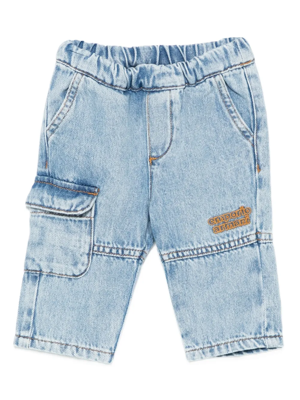 Emporio Ar i Kids logo-embroidered cargo trousers Blauw