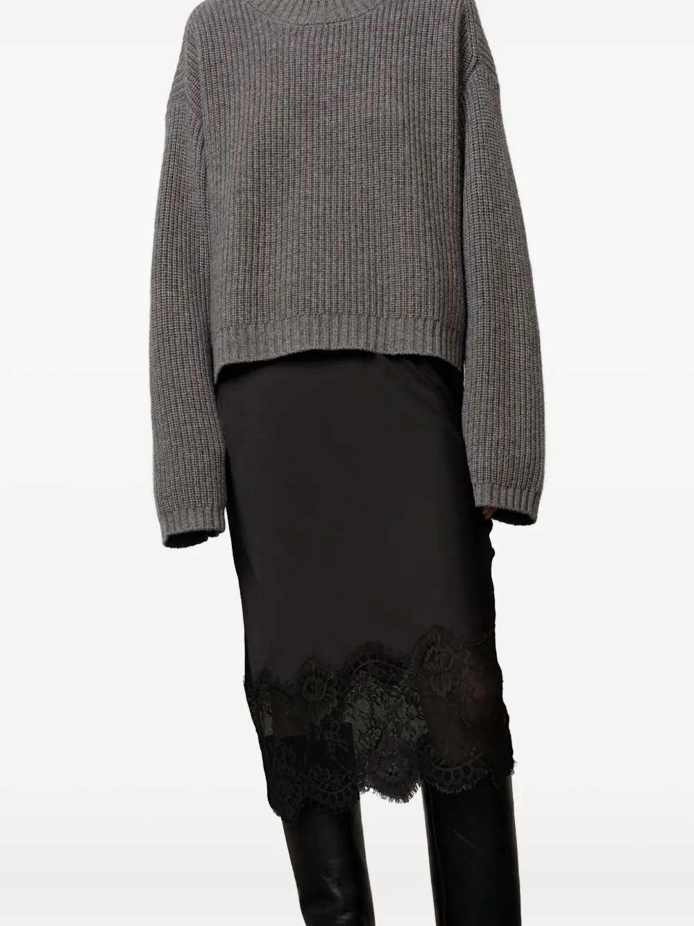HERSKIND Herbert lace-trimmed satin midi skirt | Straight Skirts | Image 2