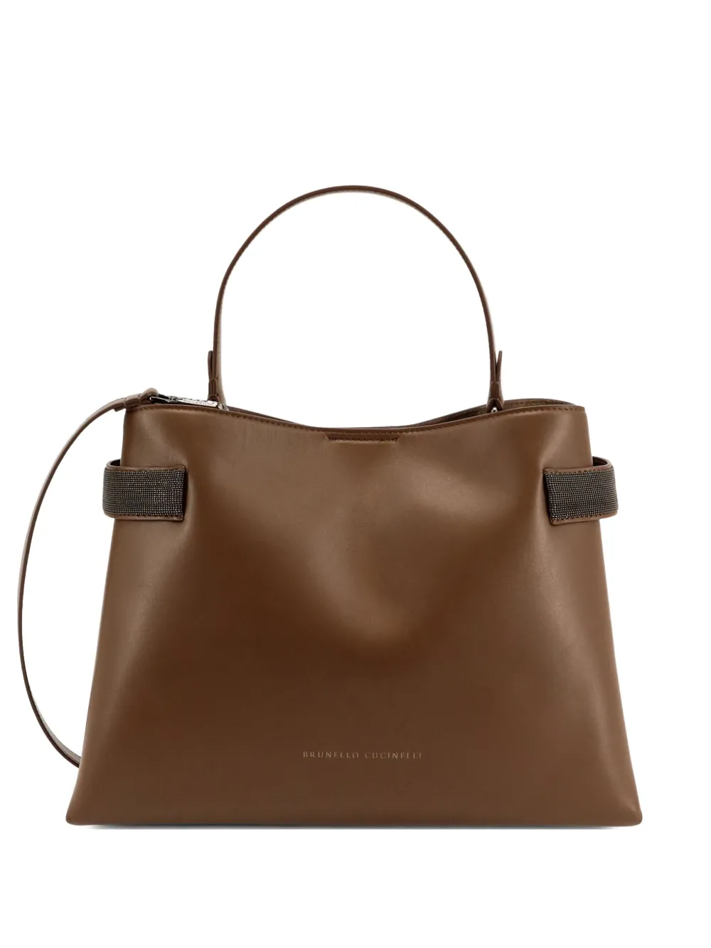 Brunello Cucinelli Essence Beaded-strap Shoulder Bag In Brown