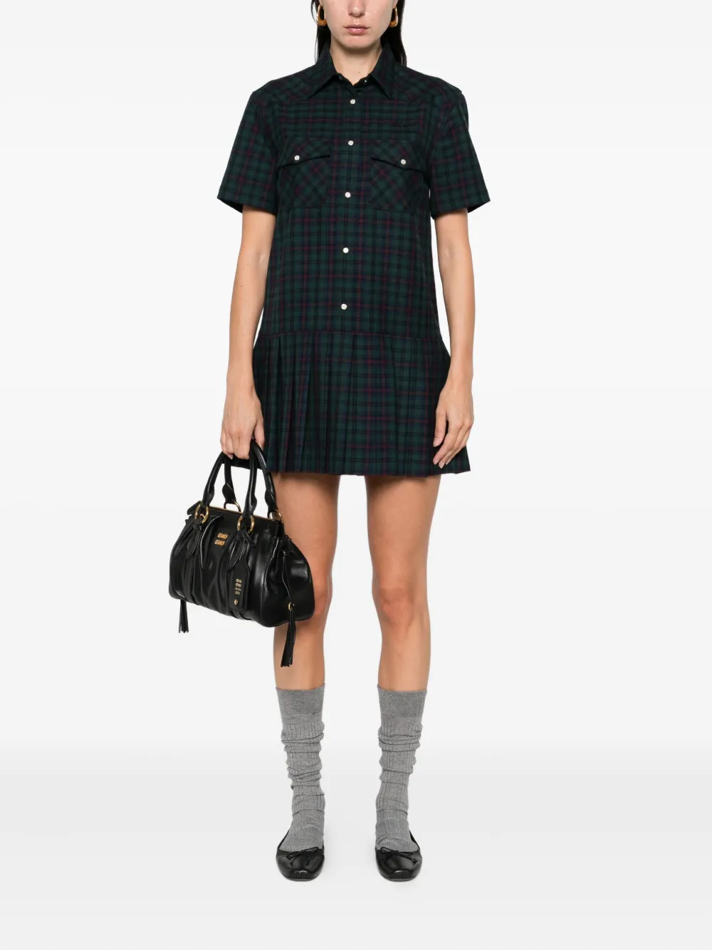 Miu Geplooide mini-blousejurk Groen