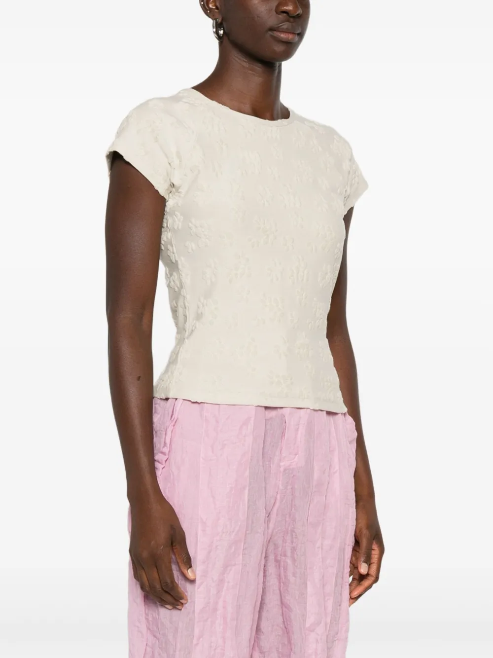 Paloma Wool Floral-pattern Short-sleeve Top In Neutral