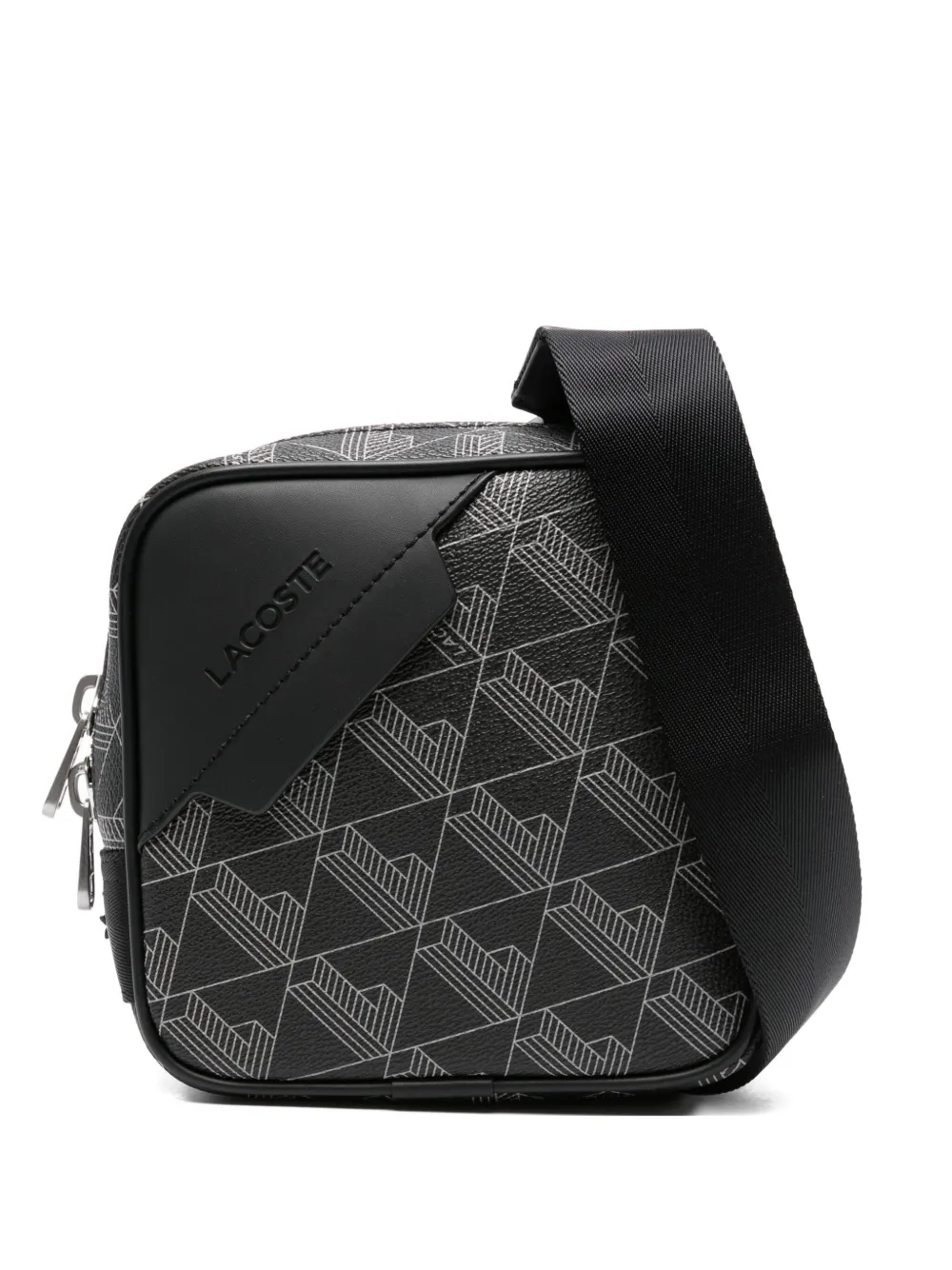 Lacoste Schoudertas met monogram logo Zwart
