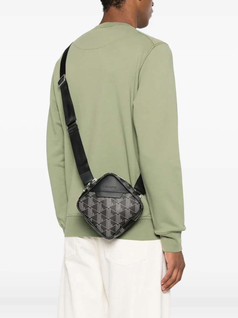 Lacoste Schoudertas met monogram logo Zwart